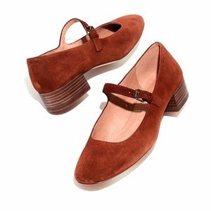 Madewell The Delilah Mary Jane in Suede Cognac, Maple Syrup Chunky Heel Size 8